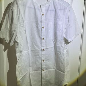 SHEIN White Short-Sleeve Band Collar Button-Down Shirt